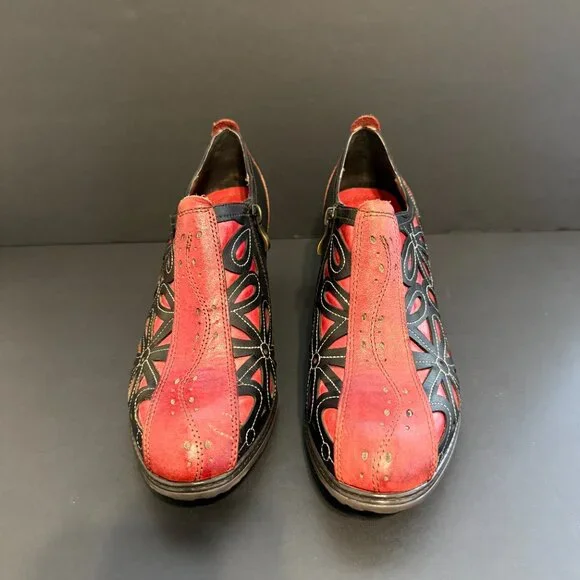 L’Artiste By Spring Step Arbella Heel Booties 11 Red & Black Leather - Picture 3 of 10